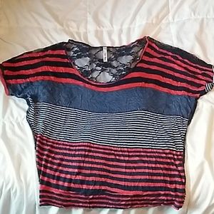 Pink and Navy top with lace back